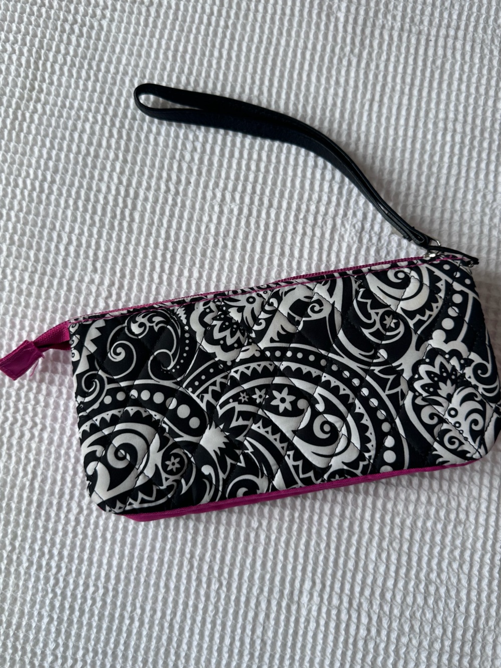 Studio C Black & White Paisley Wristlet with Pink Trim